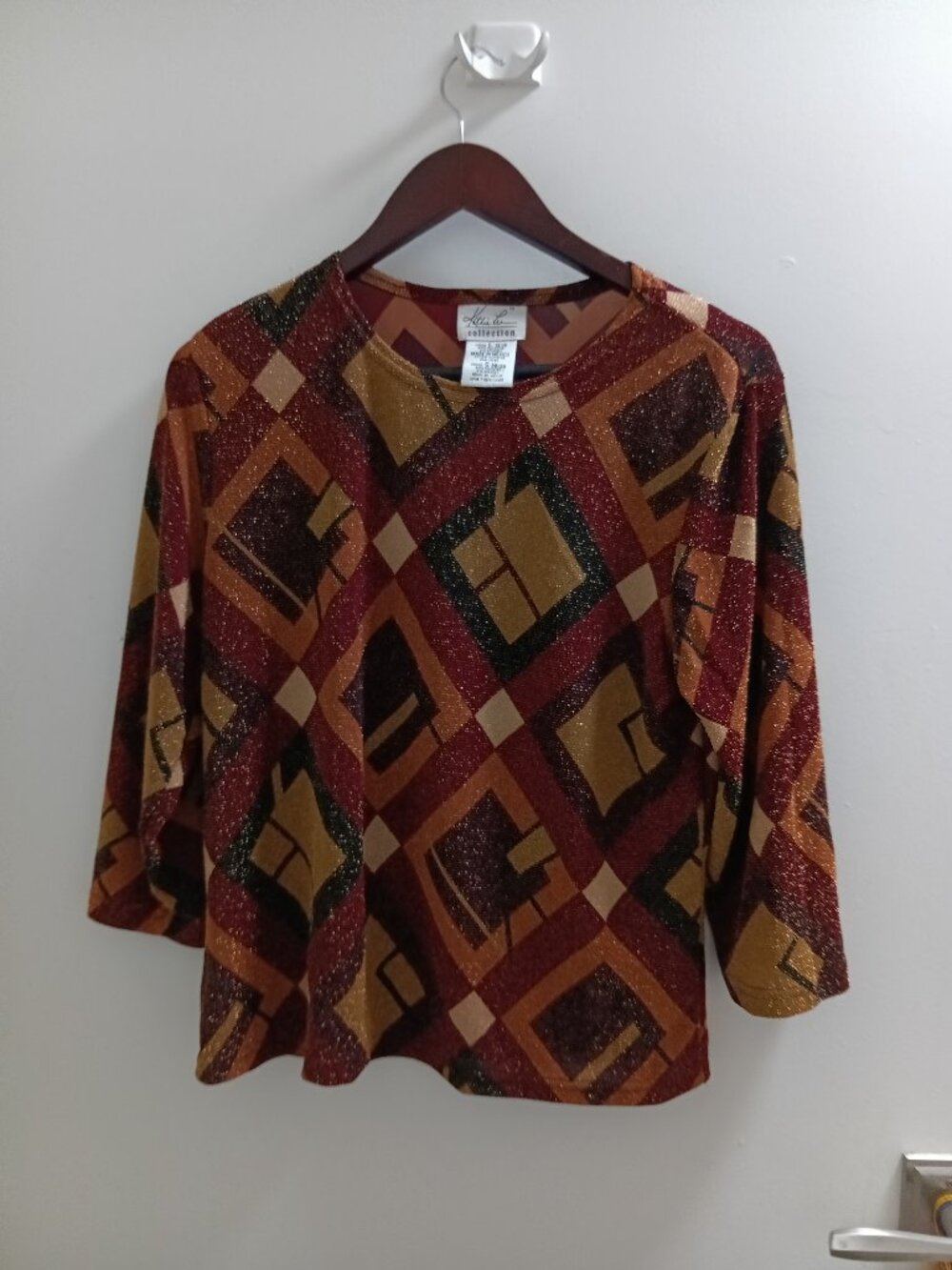 'Kathy Lee Collection", Long Sleeved Glitter, Ladies Top
